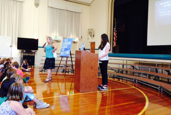 Aija Mayrock speaking to middle-schoolers at Montecito Union School in Santa Barbara, Calif.
